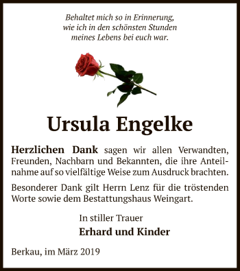 Traueranzeige von Ursula Engelke von Uelzen