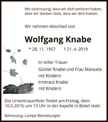 Traueranzeige von Wolfgang Knabe von Uelzen