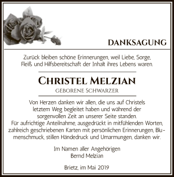 Traueranzeige von Christel Melzian von Uelzen