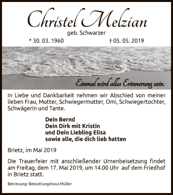 Traueranzeige von Christel Melzian von Uelzen