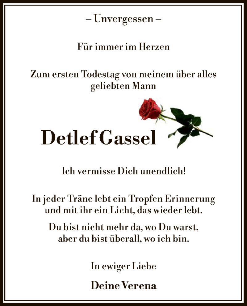  Traueranzeige für Detlef Gassel vom 11.05.2019 aus Uelzen