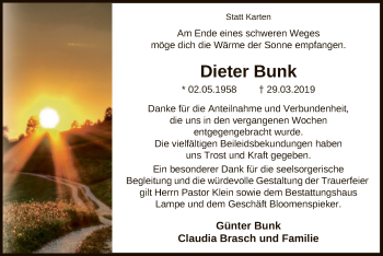 Traueranzeige von Dieter Bunk von Uelzen