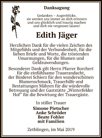 Traueranzeige von Edith Jäger von Uelzen