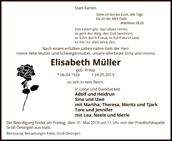 Traueranzeige von Elisabeth Müller von Uelzen