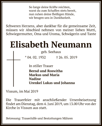 Traueranzeige von Elisabeth Neumann von Uelzen