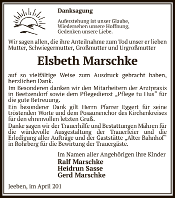 Traueranzeige von Elsbeth Marschke von Uelzen