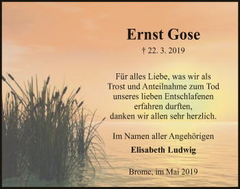 Traueranzeige von Ernst Gose von Uelzen