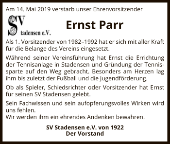 Traueranzeige von Ernst Parr von Uelzen