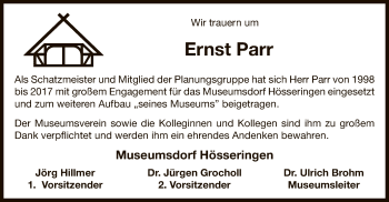 Traueranzeige von Ernst Parr von Uelzen