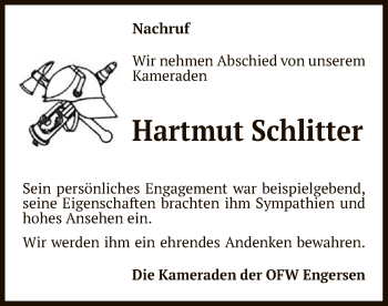 Traueranzeige von Hartmut Schlitter von Uelzen