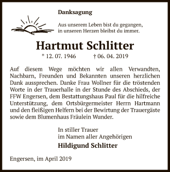 Traueranzeige von Hartmut Schlitter von Uelzen