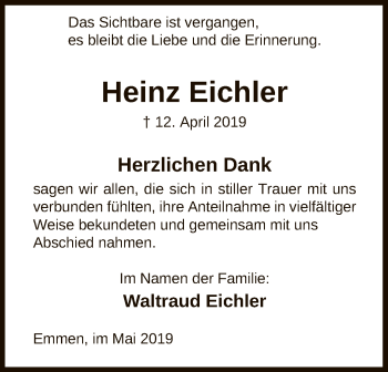 Traueranzeige von Heinz Eichler von Uelzen