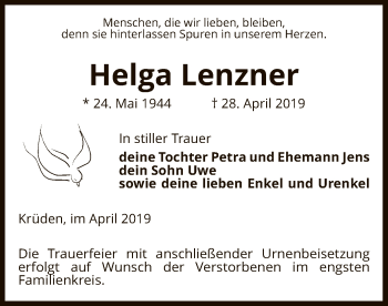 Traueranzeige von Helga Lenzner von Uelzen