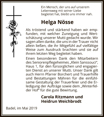 Traueranzeige von Helga Nösse von Uelzen