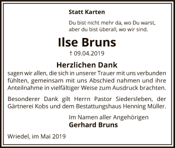 Traueranzeige von Ilse Bruns von Uelzen