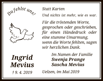 Traueranzeige von Ingrid Mevius von Uelzen