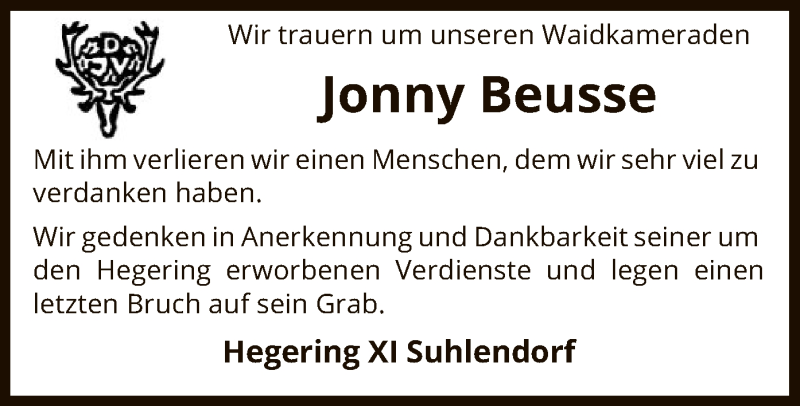  Traueranzeige für Jonny Beusse vom 07.05.2019 aus Uelzen