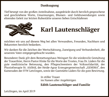 Traueranzeige von Karl Lautenschläger von Uelzen