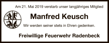 Traueranzeige von Manfred Keusch von Uelzen