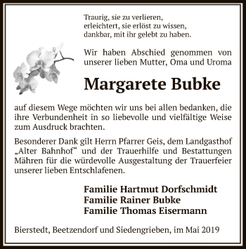 Traueranzeige von Margarete Bubke von Uelzen