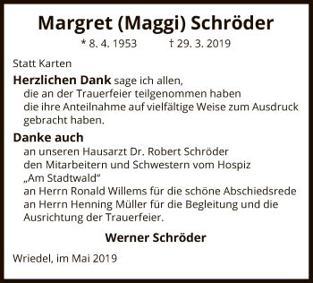 Traueranzeige von Margret Schröder von Uelzen