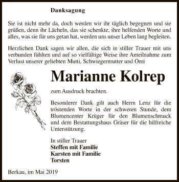 Traueranzeige von Marianne Kolrep von Uelzen