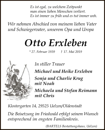 Traueranzeige von Otto Erxleben von Uelzen