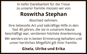 Traueranzeige von Roswitha Stephan von Uelzen