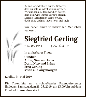 Traueranzeige von Siegfried Gerling von Uelzen