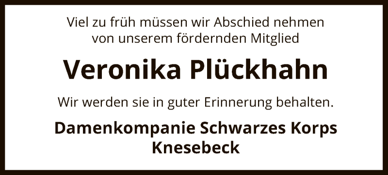 Traueranzeige für Veronika  Plückhahn vom 15.05.2019 aus Uelzen