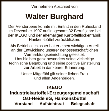 Traueranzeige von Walter Burghard von Uelzen