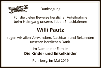 Traueranzeige von Willi Pautz von Uelzen