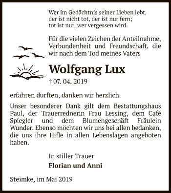 Traueranzeige von Wolfgang Lux von Uelzen