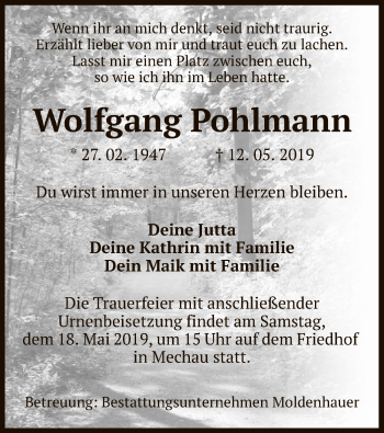 Traueranzeige von Wolfgang Pohlmann von Uelzen