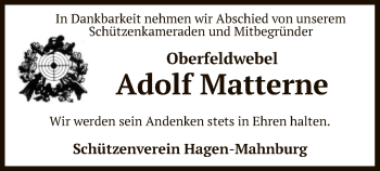 Traueranzeige von Adolf Matterne von Uelzen