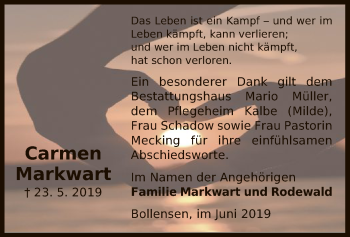 Traueranzeige von Carmen Markwart von Uelzen