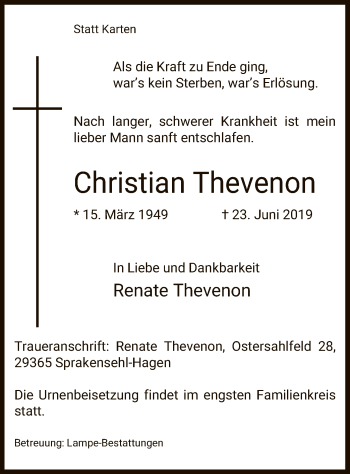 Traueranzeige von Christian Thevenon von Uelzen