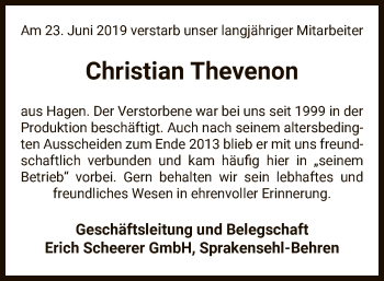 Traueranzeige von Christian Thevenon von Uelzen