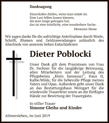 Traueranzeige von Dieter Poblocki von Uelzen