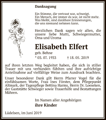 Traueranzeige von Elisabeth Elfert von Uelzen