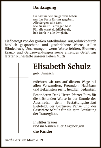 Traueranzeige von Elisabeth Schulz von Uelzen