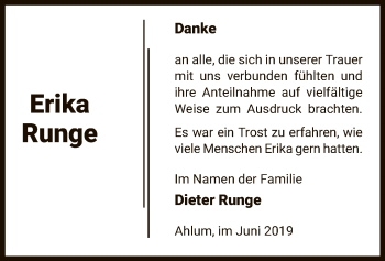 Traueranzeige von Erika Runge von Uelzen