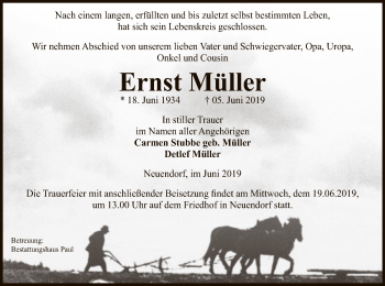 Traueranzeige von Ernst Müller von Uelzen