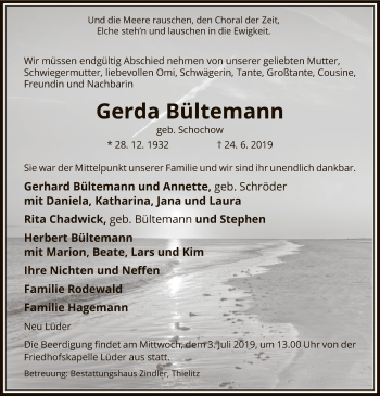 Traueranzeige von Gerda Bültemann von Uelzen