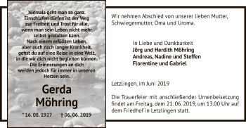 Traueranzeige von Gerda Möhring von Uelzen