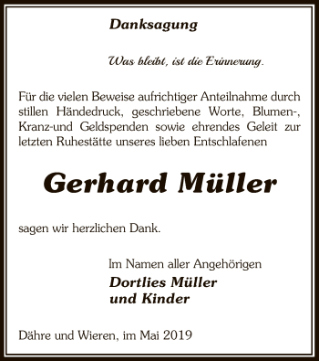 Traueranzeige von Gerhard Müller von Uelzen