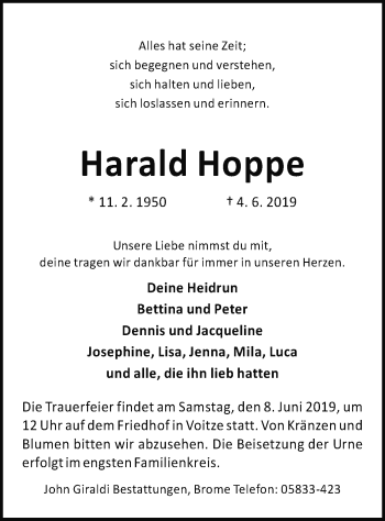 Traueranzeige von Harald Hoppe von Uelzen