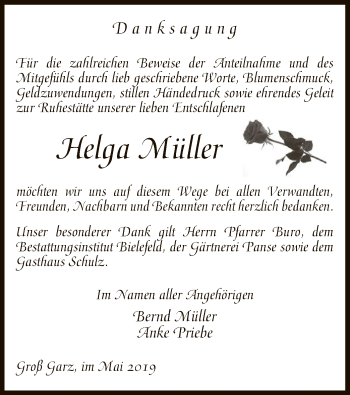 Traueranzeige von Helga Müller von Uelzen