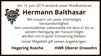 Traueranzeige von Hermann Balthasar von Uelzen