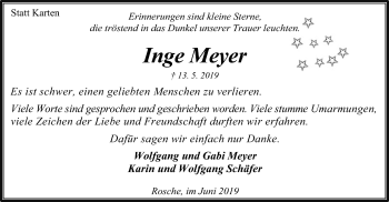 Traueranzeige von Inge Meyer von Uelzen